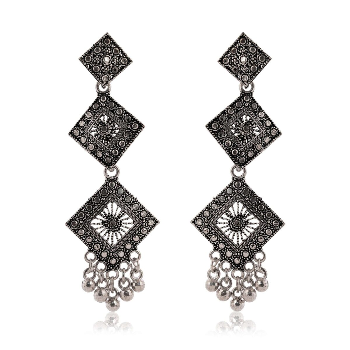 Women Traditional Silver AZ838-OXidised Jhumka Set | German Silver Chand Baliyan & Jhumkas Earrings for Women | Birthday & Anniversary Gift -AZ838-OX-ER47 - Image 4