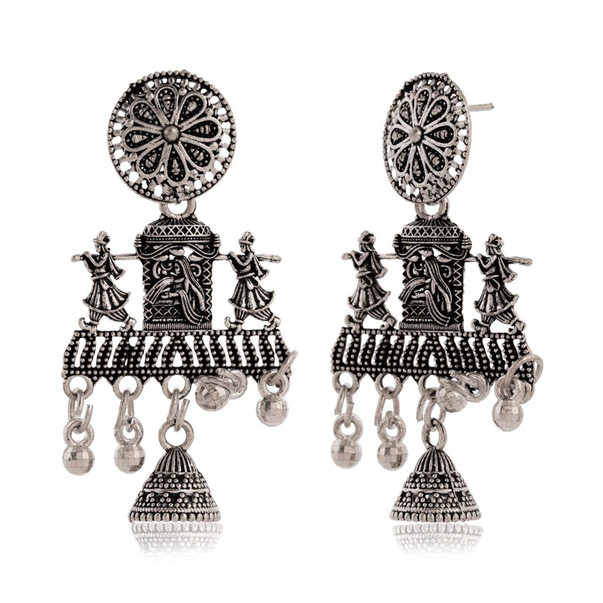 Women's Indian Traditional AZ838-OXidised Silver Earrings For Women | Doli Wedding Theme Jumka Wedding Wear - Image 4